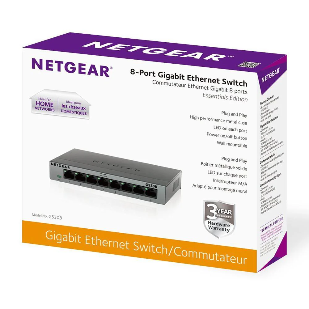 Netgear GS308-300PES 8-Portt Gigabit Ethernet Switch Unmanaged