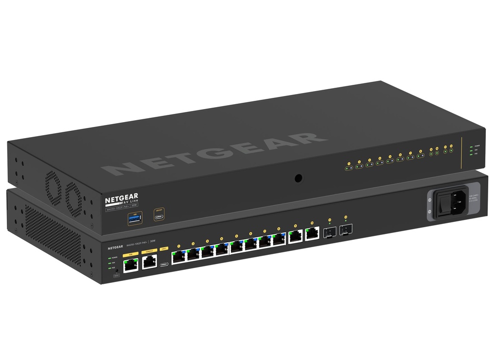 Netgear GSM4212PX-100EUS / M4250-10G2XF-PoE+ / 8x1G PoE+ 240W 2x1G and 2xSFP+ Managed Switch AV Line