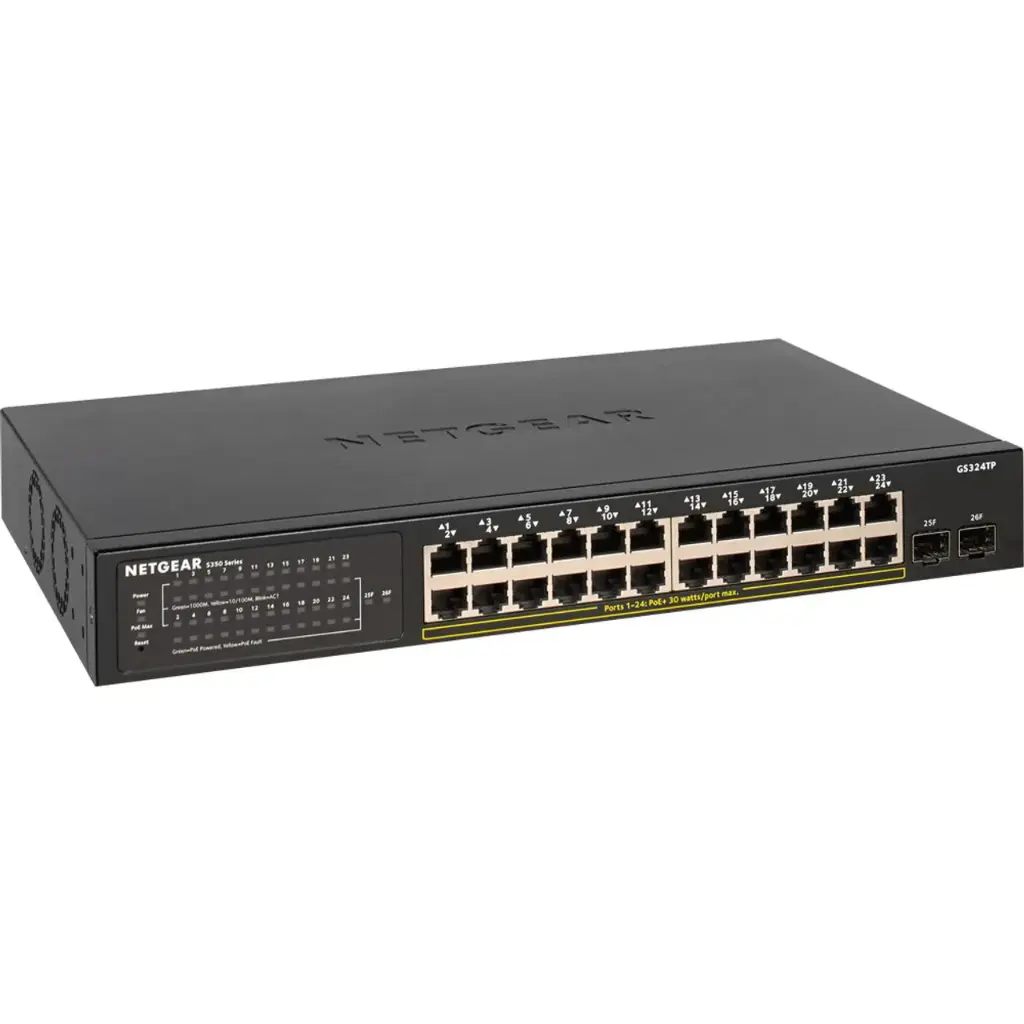 Netgear GS324TP-100EUS S350 Series 24-Port Gigabit Ethernet PoE+ Smart Switch with 2 SFP Ports