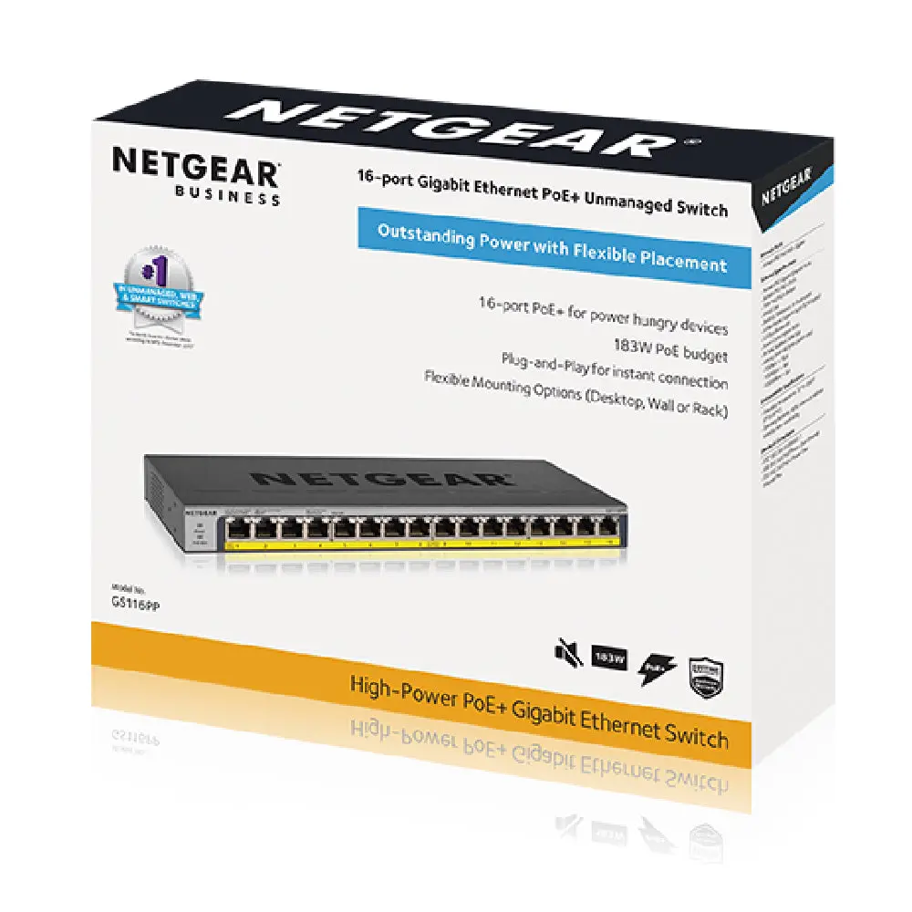 Netgear GS116PP-100EUS   16PT GE POE+ Unmg. Switch (183W)