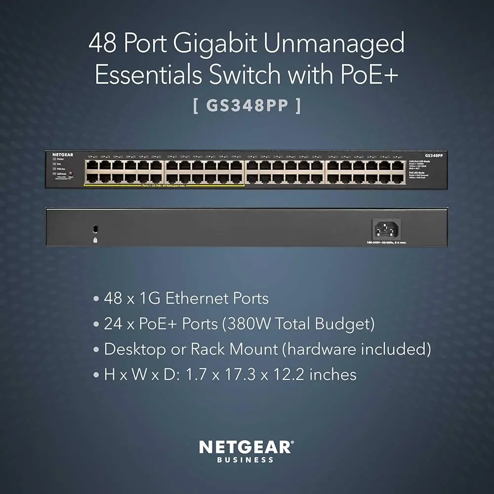 Netgear GS348PP-100EUS   48PT GE (24PT POE/POE+ , total 380W)  Unmg. Switch RM