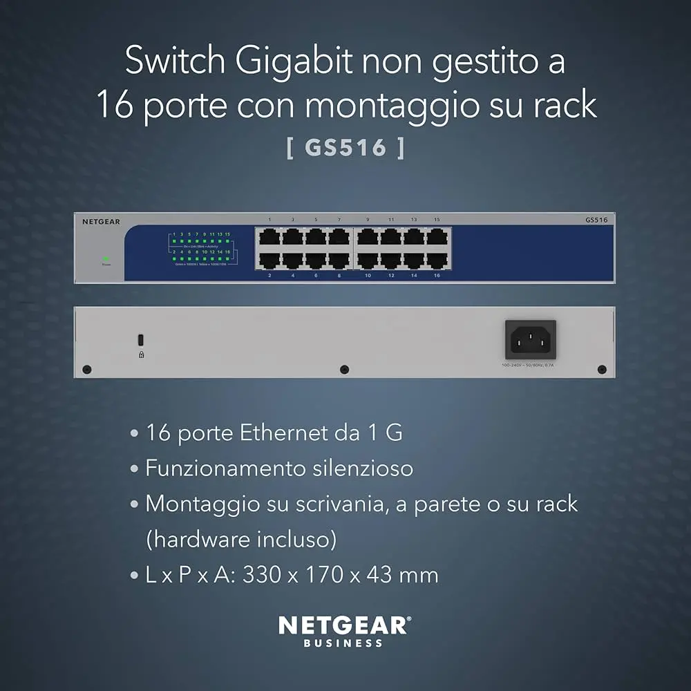 Netgear GS516-300EUS   16PT GE Unmanaged Switch RM