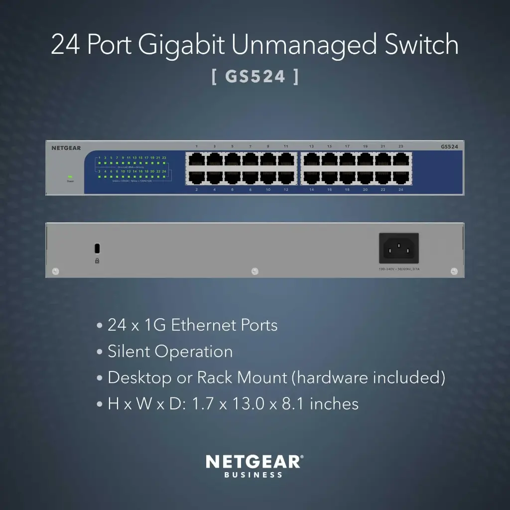 Netgear GS524-300EUS   24PT GE Unmanaged Switch RM