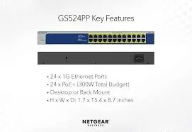 Netgear GS524PP-100EUS   24PT GE POE+ Unmg. Switch (300W) RM