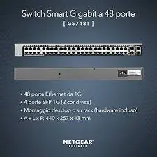 Netgear GS748T-600EUS   50PT GE (48 Copper + 2 combo Copper/SFP ports) Smart Cloud Switch with Insight Cloud Management