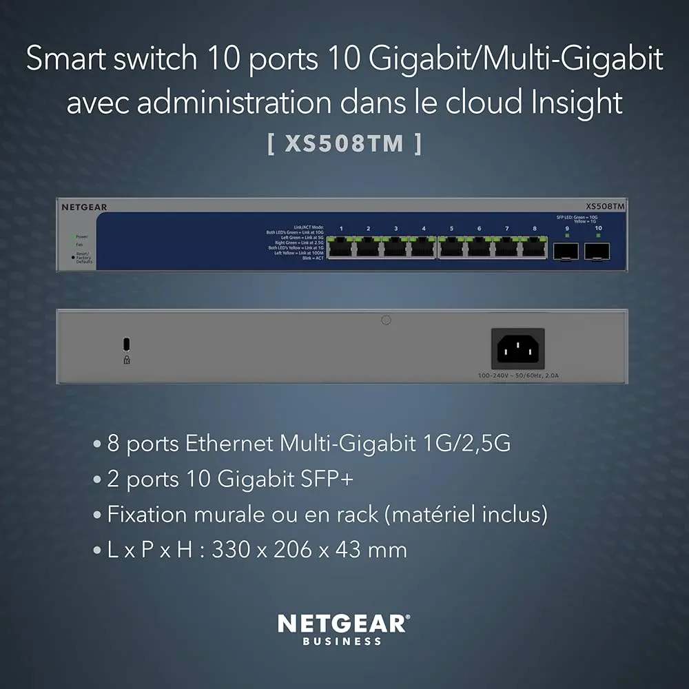 Netgear XS508TM-100EUS   8PT 10G/Multi-Gigabit ports with 2x10G SFP+ L2+/Lite L3 Smart Switch