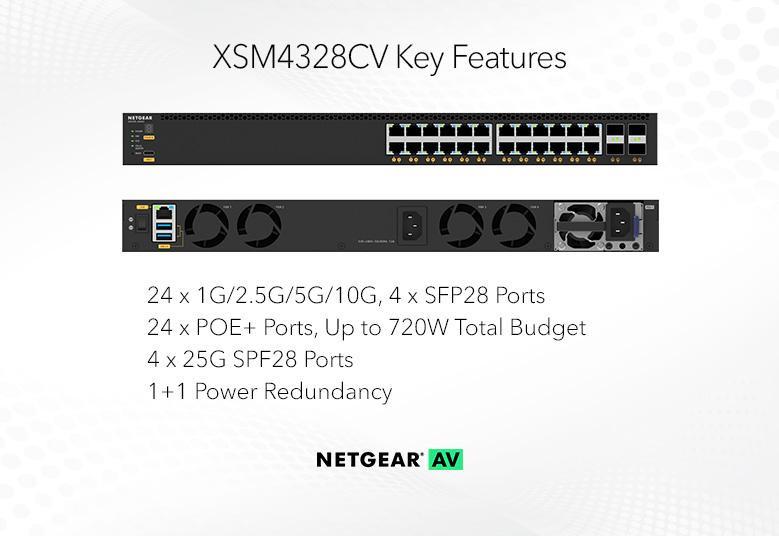 Netgear XSM4328CV-100NES / M4350-24X4V     / 24x10G/Multi-Gig PoE+ and 4xSFP28 25G (576W base, up to 720W)