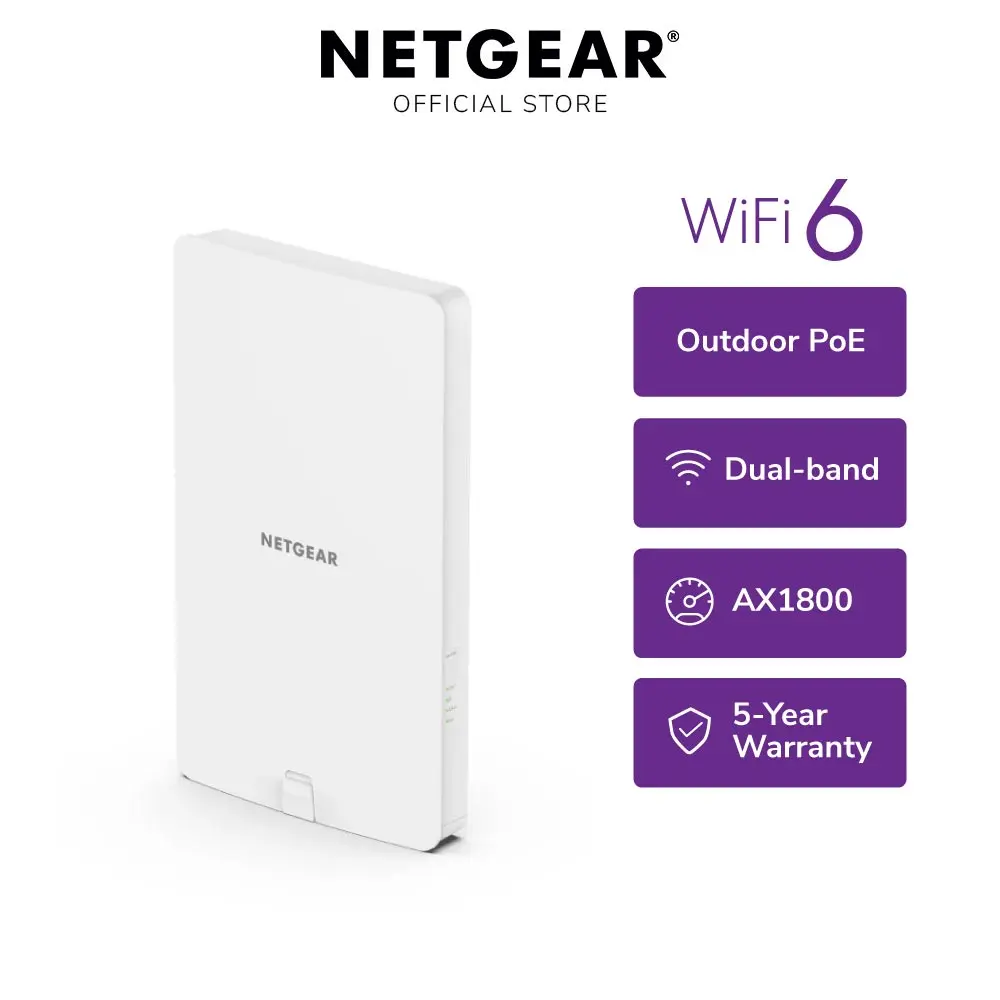 Netgear WAX610Y-100EUS   AX1800 Dual band 2x2 1PT PoE Multi-Gig Insight Managed WiFi 6 (Up to 1.8 Gbps) Outdoor Access Point (Powered by PoE Only)